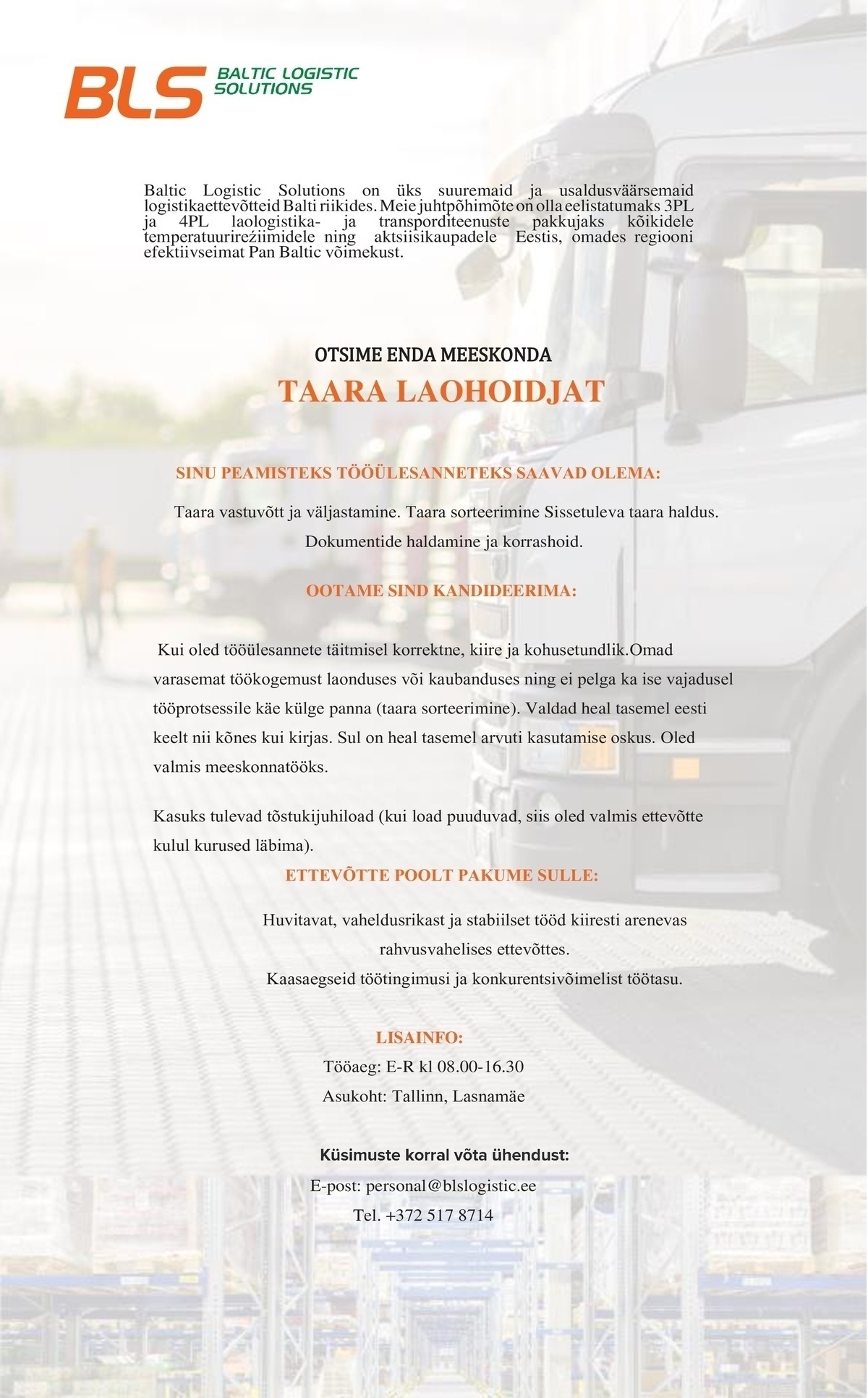 BALTIC LOGISTIC SOLUTIONS OÜ TAARA LAOHOIDJA