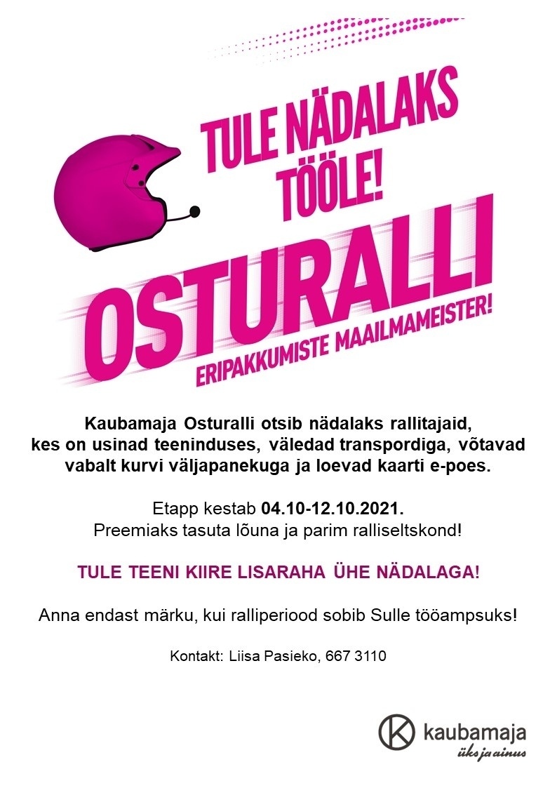 Kaubamaja TÖÖAMPS - Kaubamaja Osturallil 04.10-12.10. Teenindus, kaubapaigutus, e-pood, väljapanek