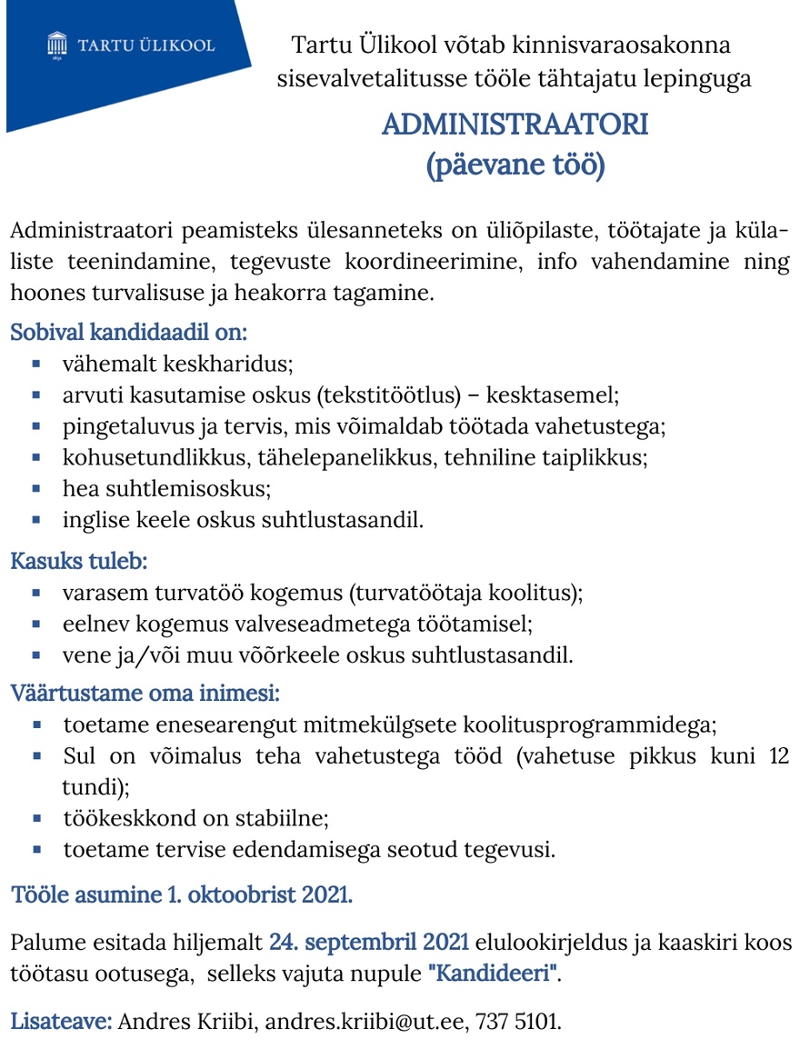 Tartu Ülikool Administraator