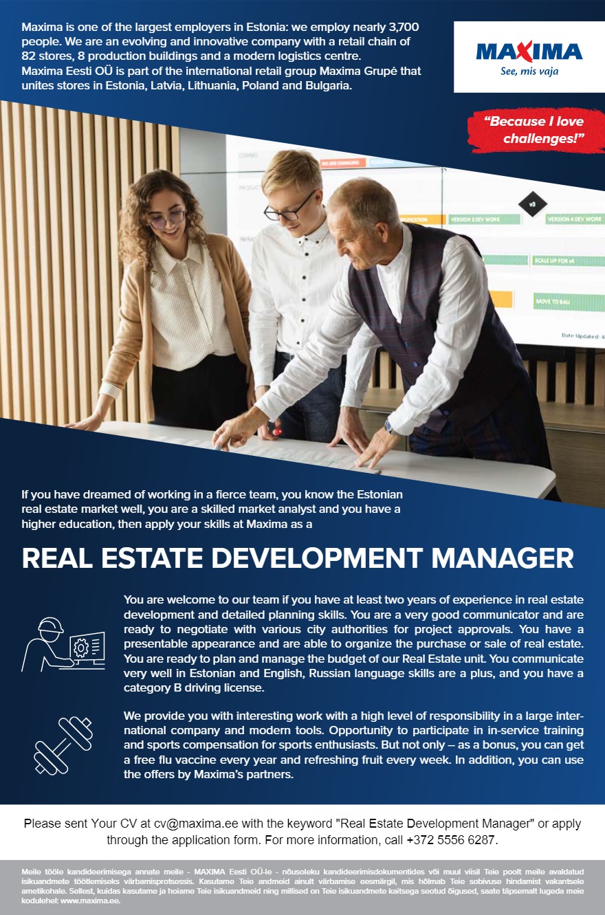 Maxima Eesti OÜ Real Estate Development Manager