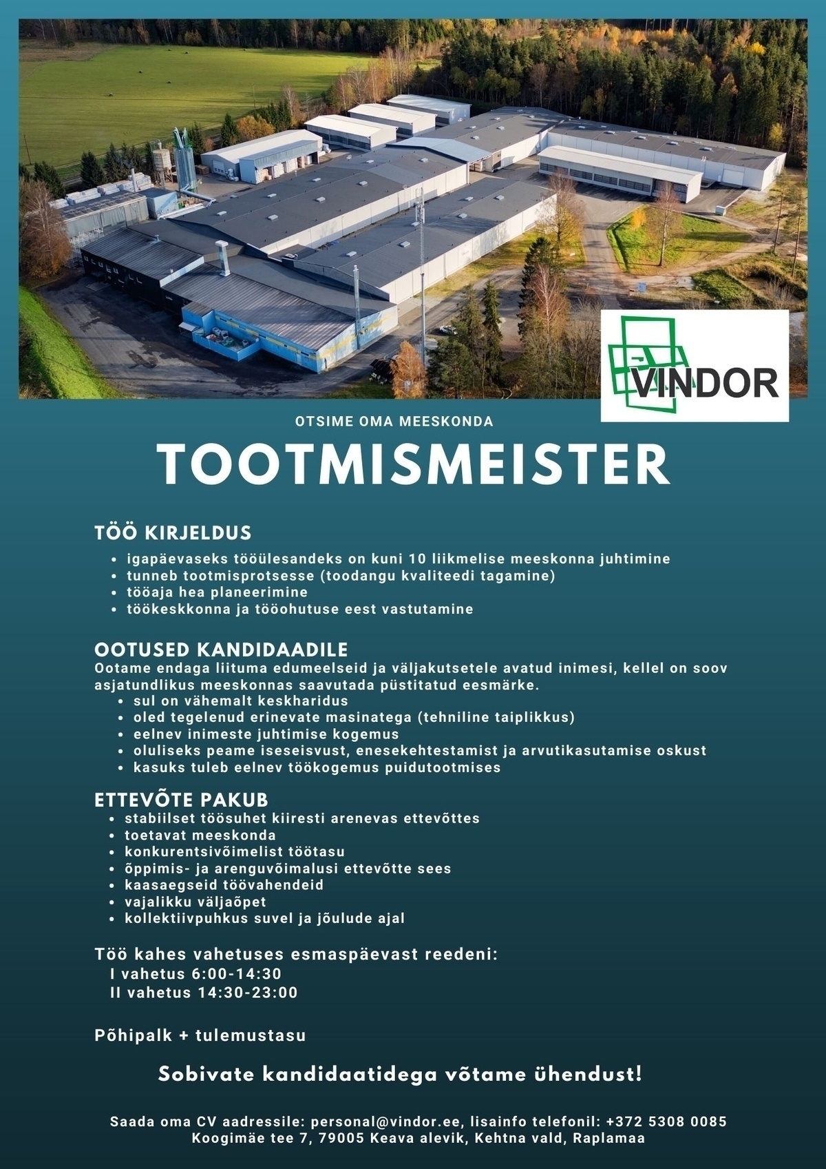 VINDOR OÜ Tootmismeister