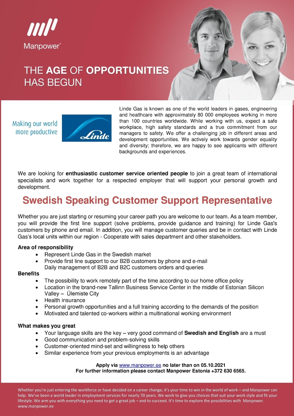 Manpower OÜ Swedish Speaking Customer Support Representative