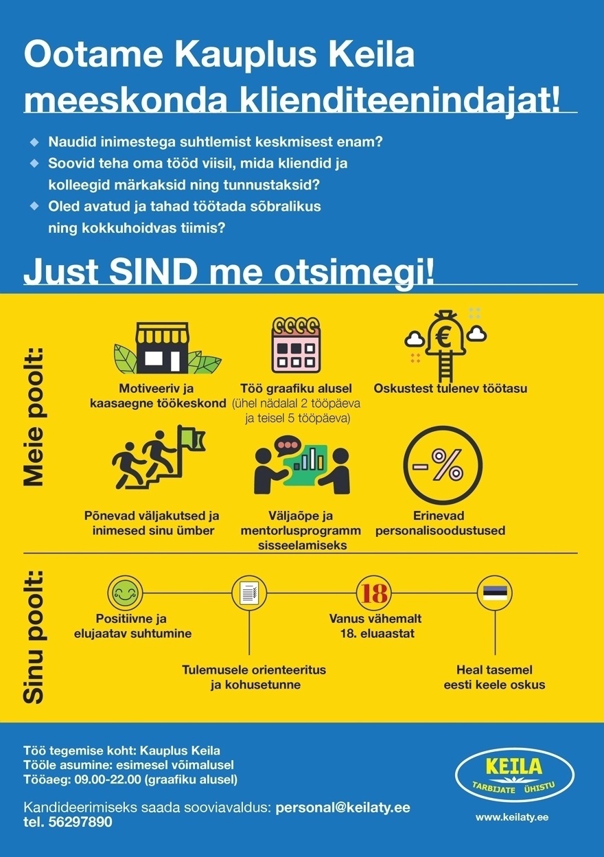 Keila Tarbijate Ühistu Klienditeenindaja Keila kauplusesse!