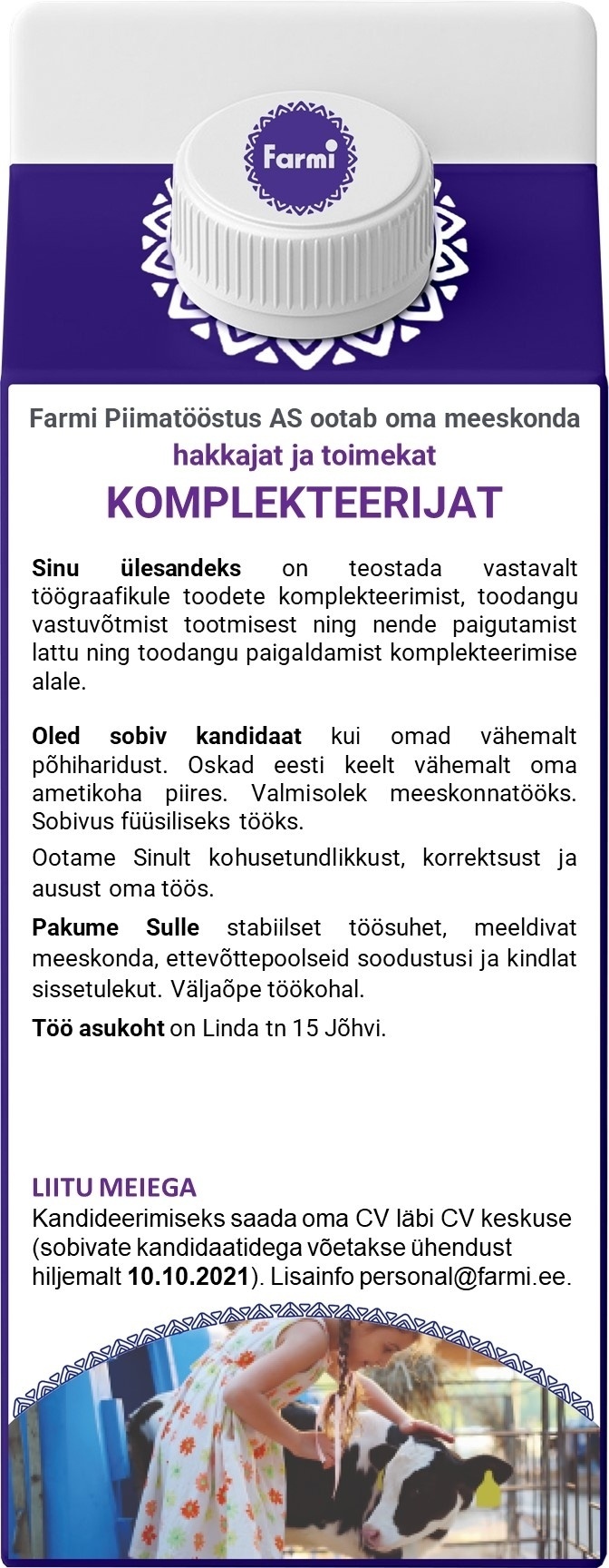 Farmi Piimatööstus AS Komplekteerija