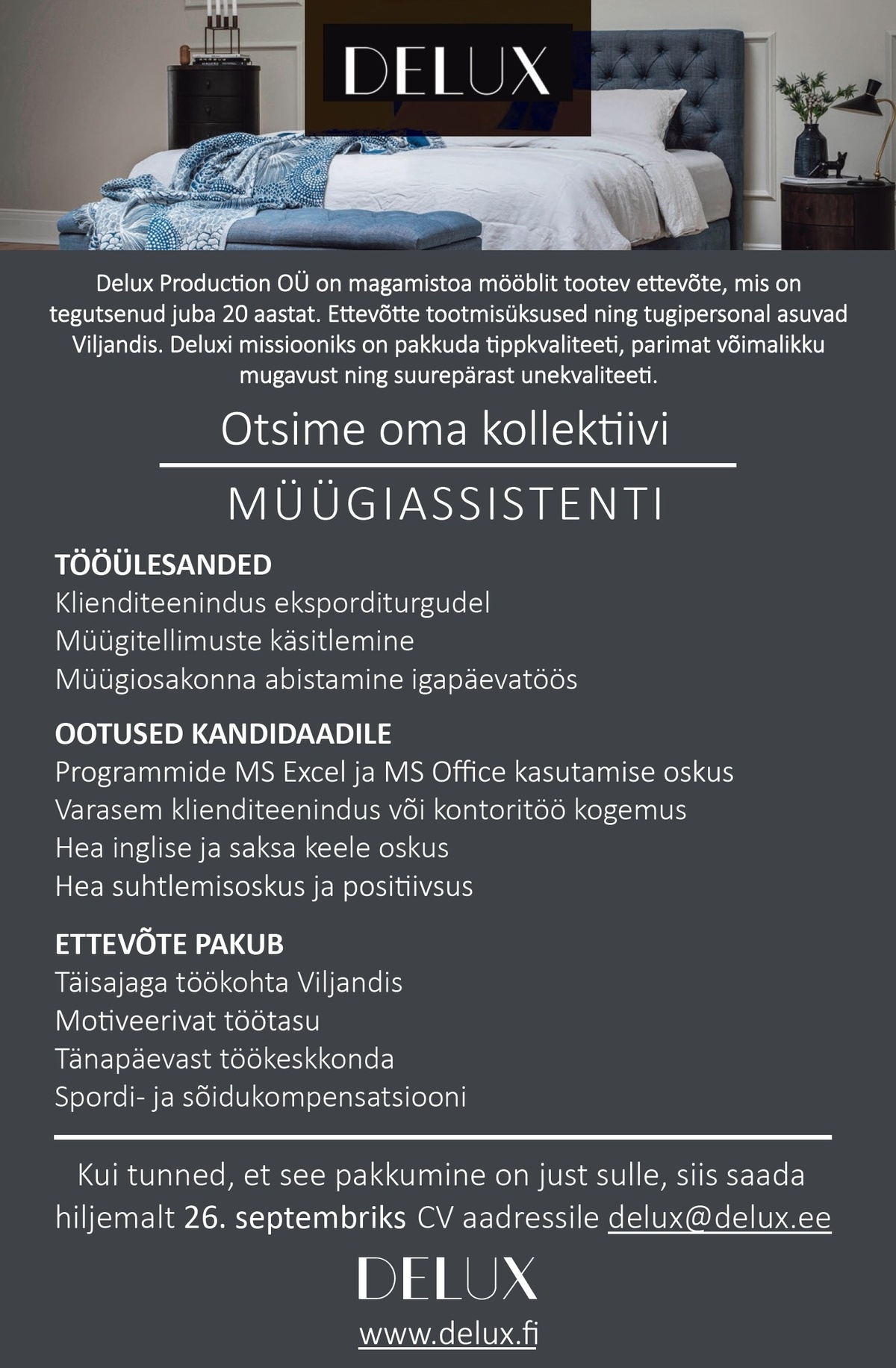 DELUX PRODUCTION OÜ Müügiassistent