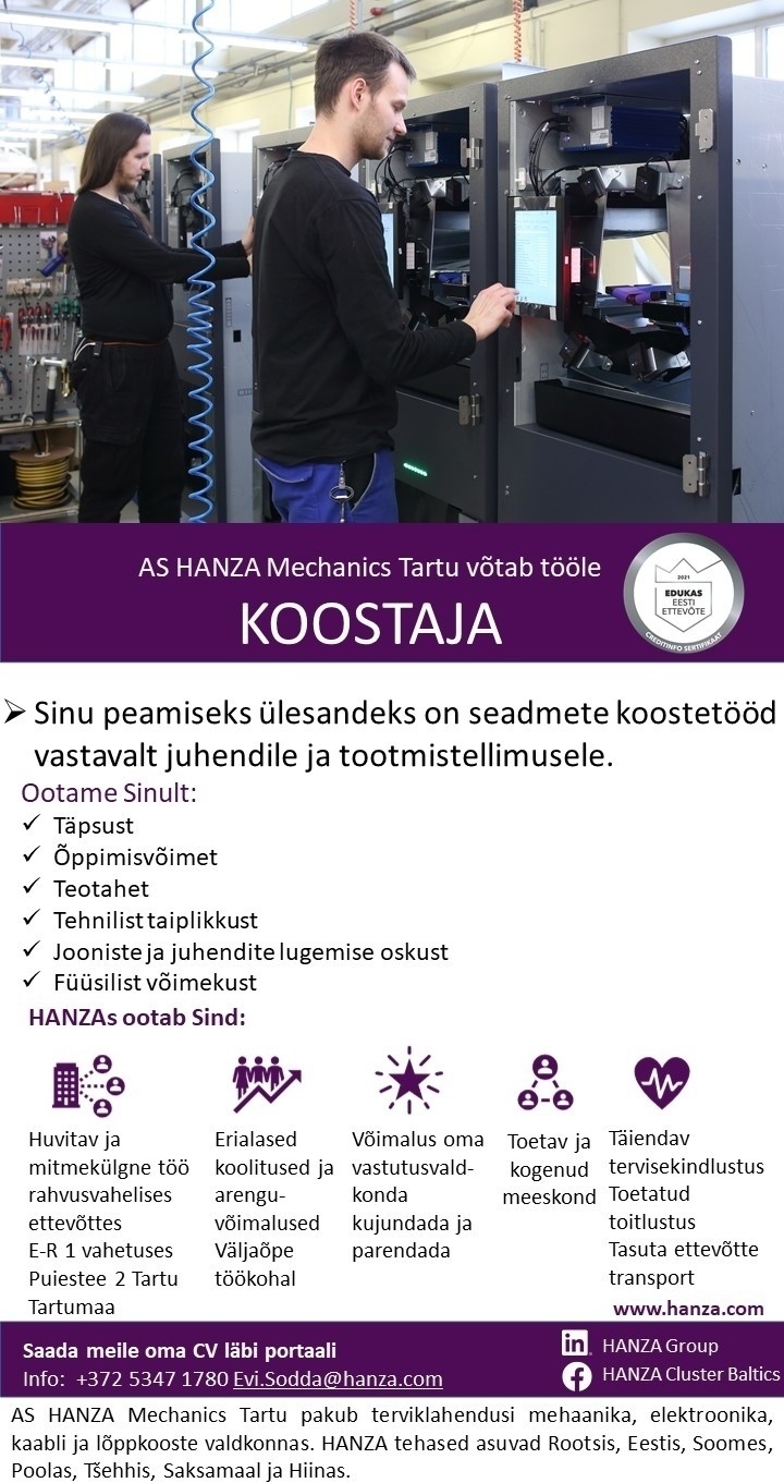 HANZA Mechanics Tartu AS Koostaja