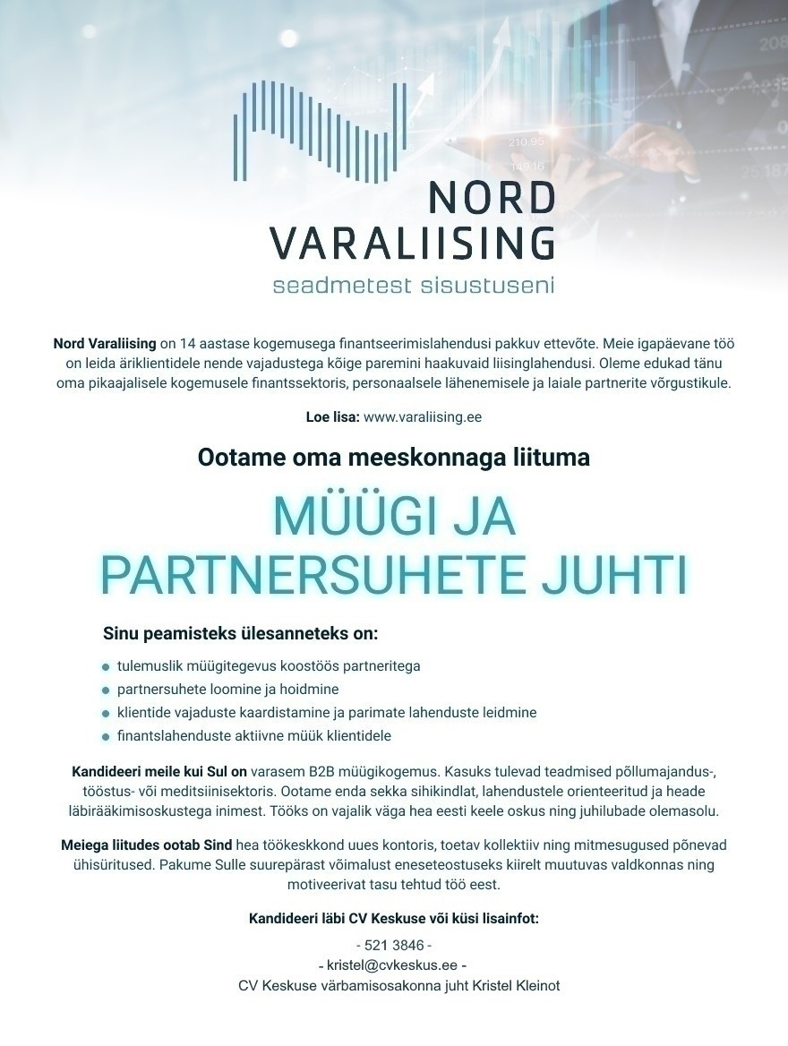 NORD VARALIISING OÜ MÜÜGI JA PARTNERSUHETE JUHT