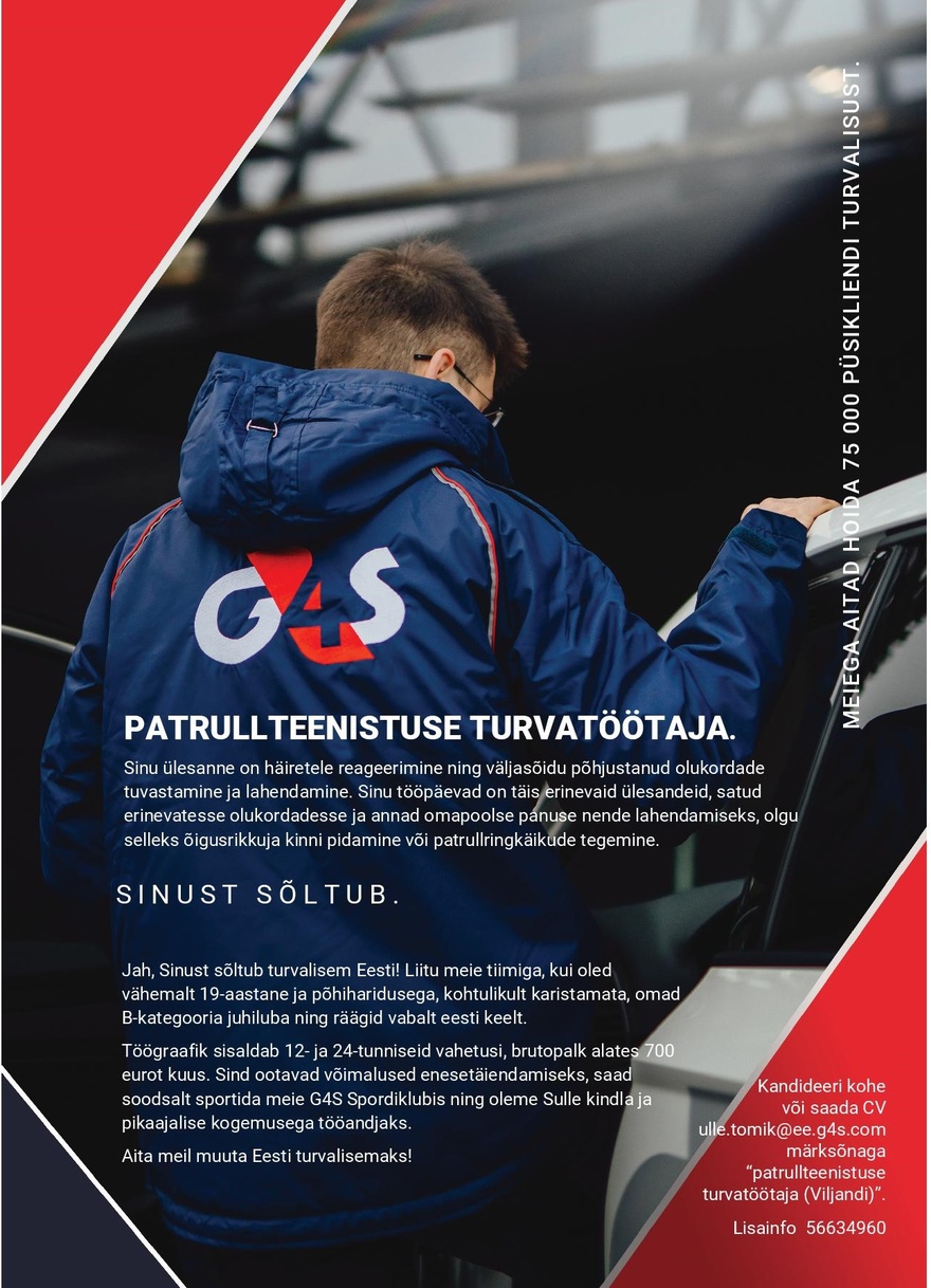 AS G4S Eesti Patrullteenistuse turvatöötaja (Viljandi)