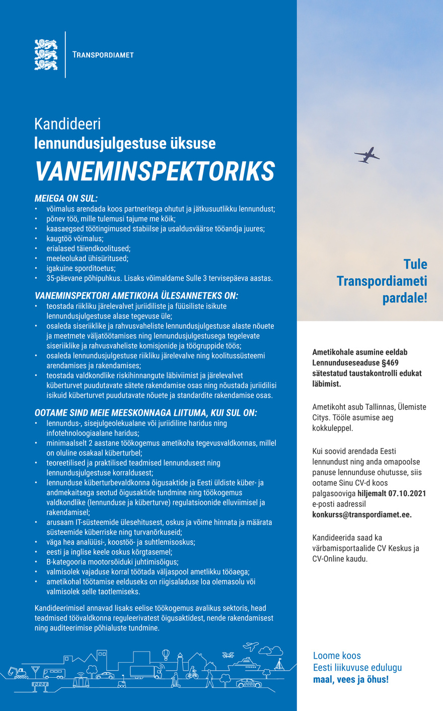 Transpordiamet Lennundusjulgestuse üksuse vaneminspektor