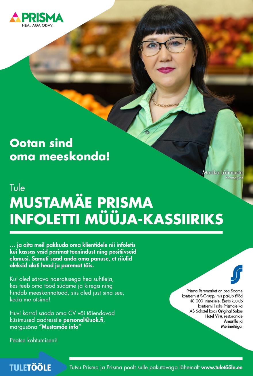 Prisma Peremarket AS Infoleti müüja-kassiir Mustamäe Prismas