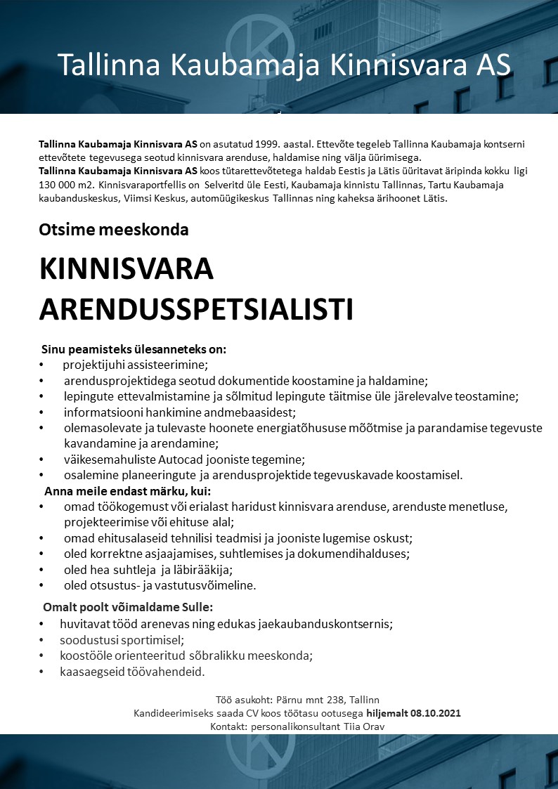 Kaubamaja Kinnisvara arendusspetsialist