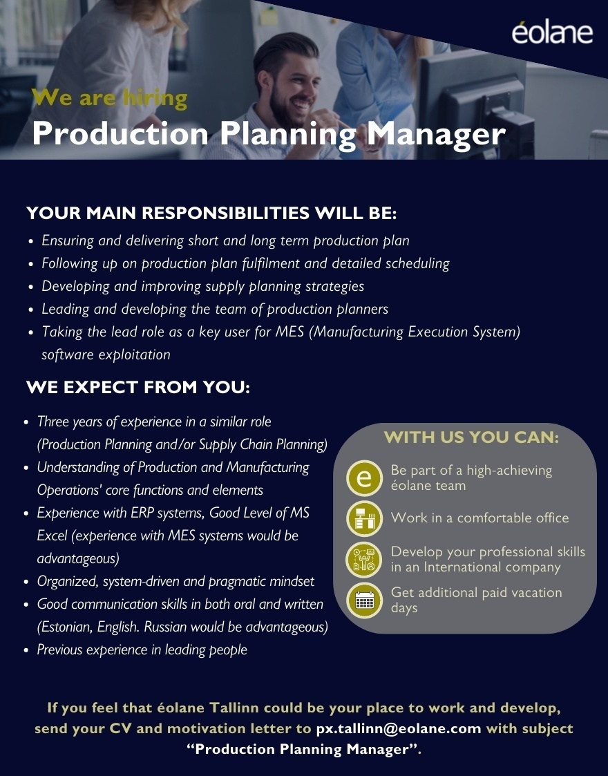 EOLANE TALLINN AS Production Planner Manager