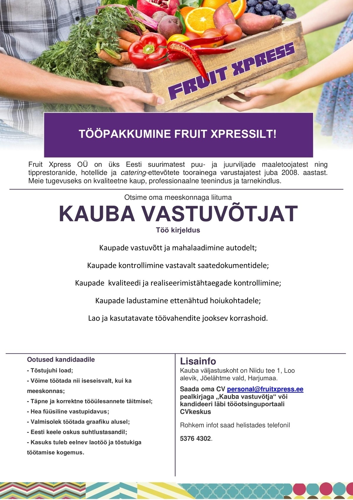 Fruit Xpress OÜ Kauba vastuvõtja