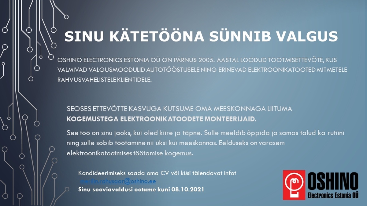 OSHINO ELECTRONICS ESTONIA OÜ Elektroonikaseadmete koostaja