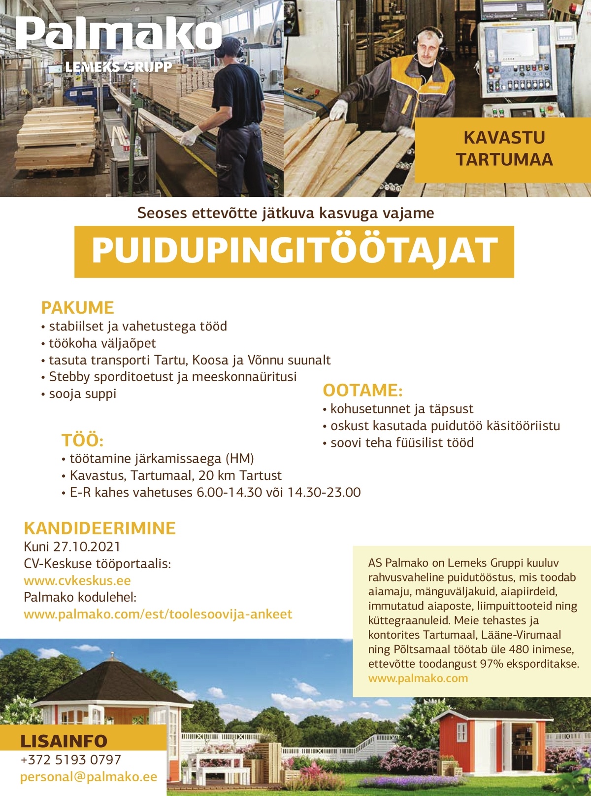 Palmako AS Puidupingitöötaja (Kavastu tehas)