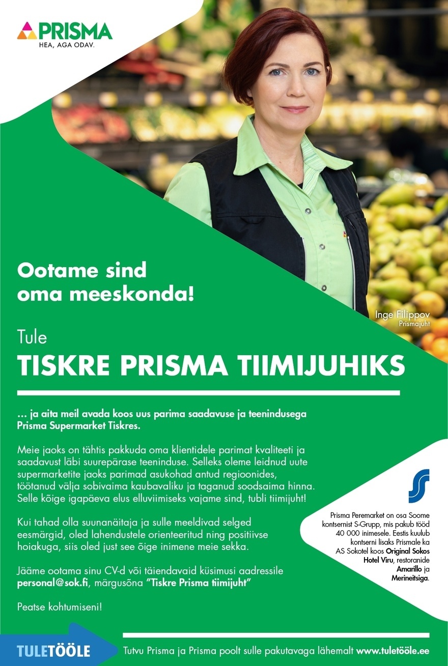 Prisma Peremarket AS Tiimijuht Tiskre Prismas