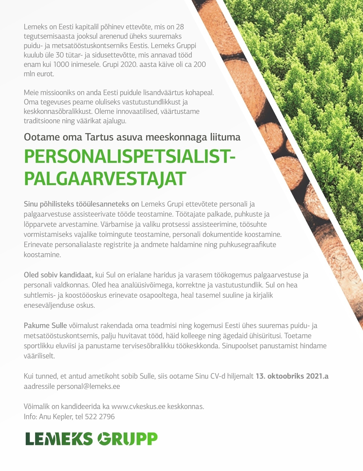 Lemeks AS Personalispetsialist-palgaarvestaja