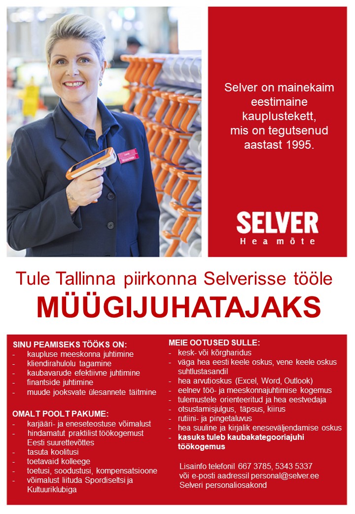 Selver Müügijuhataja Tallinna piirkonna Selveris