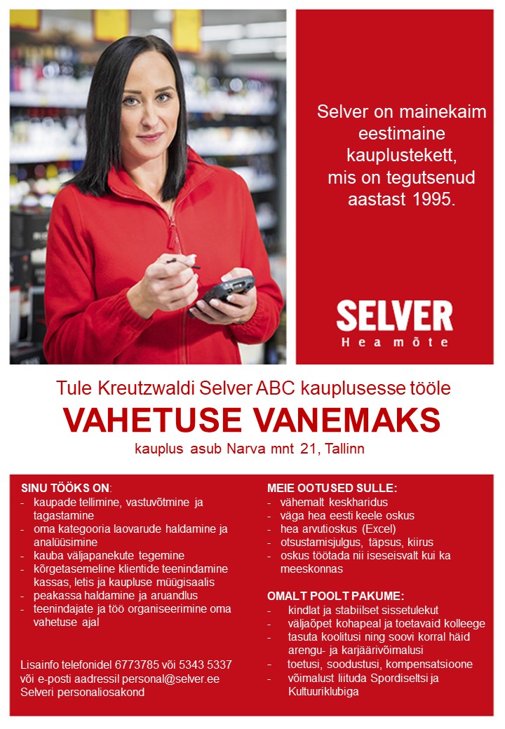 Selver Vahetuse vanem Kreutzwaldi Selver ABC-s