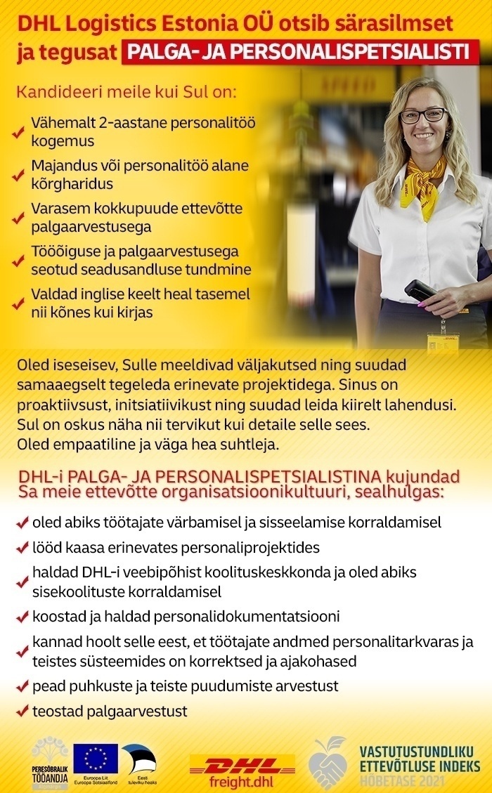 DHL LOGISTICS ESTONIA OÜ PALGA- JA PERSONALISPETSIALIST