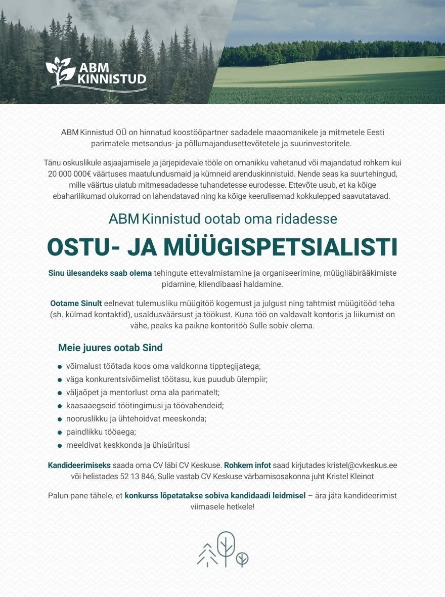 ABM Kinnistud OÜ  OSTU- JA MÜÜGISPETSIALIST