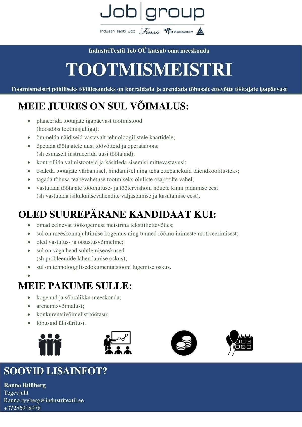 INDUSTRI TEXTIL JOB OÜ Tootmismeister