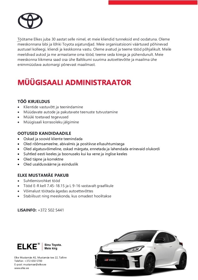 Elke Mustamäe MÜÜGISAALI ADMINISTRAATOR