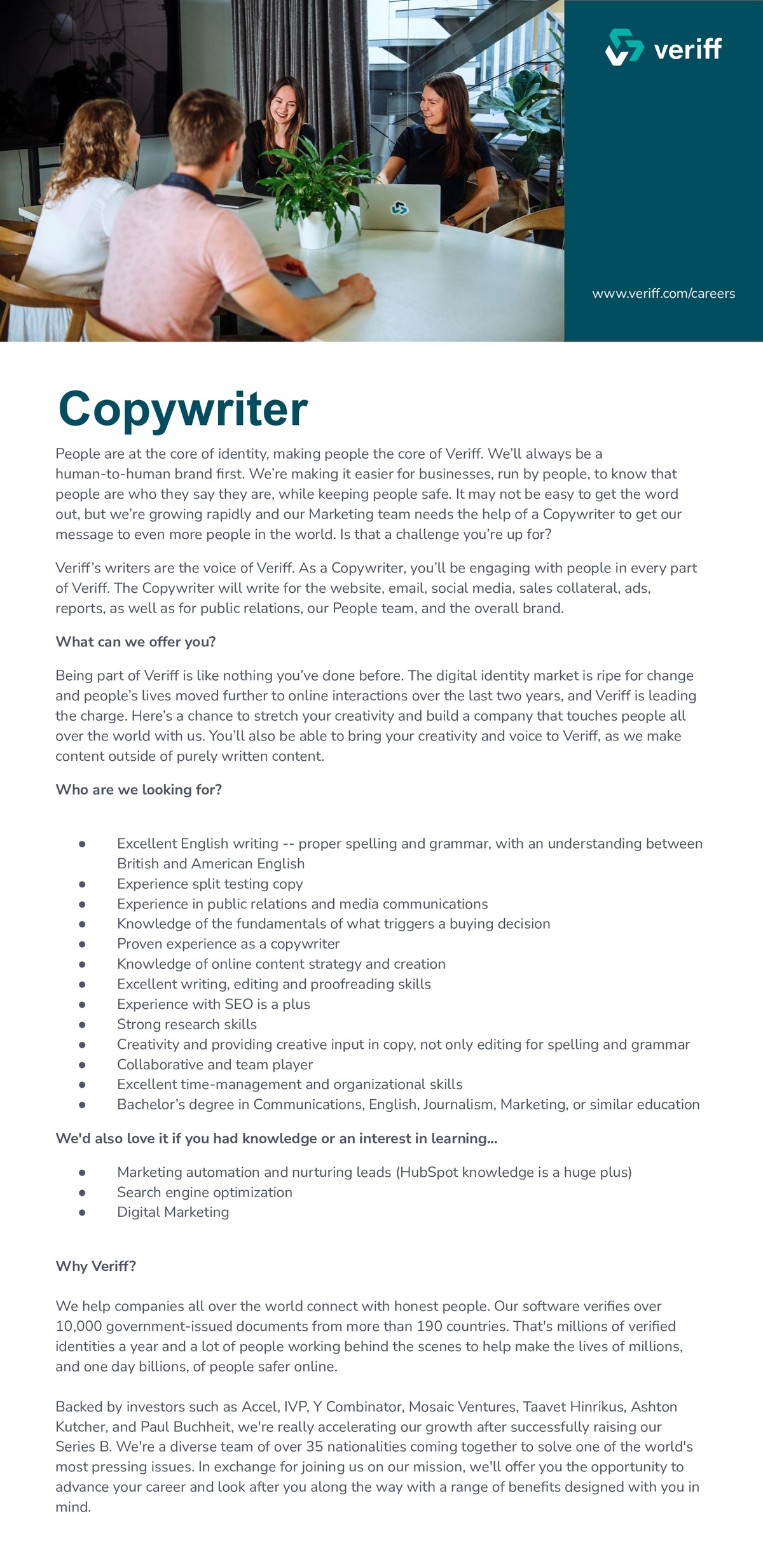 VERIFF OÜ Copywriter