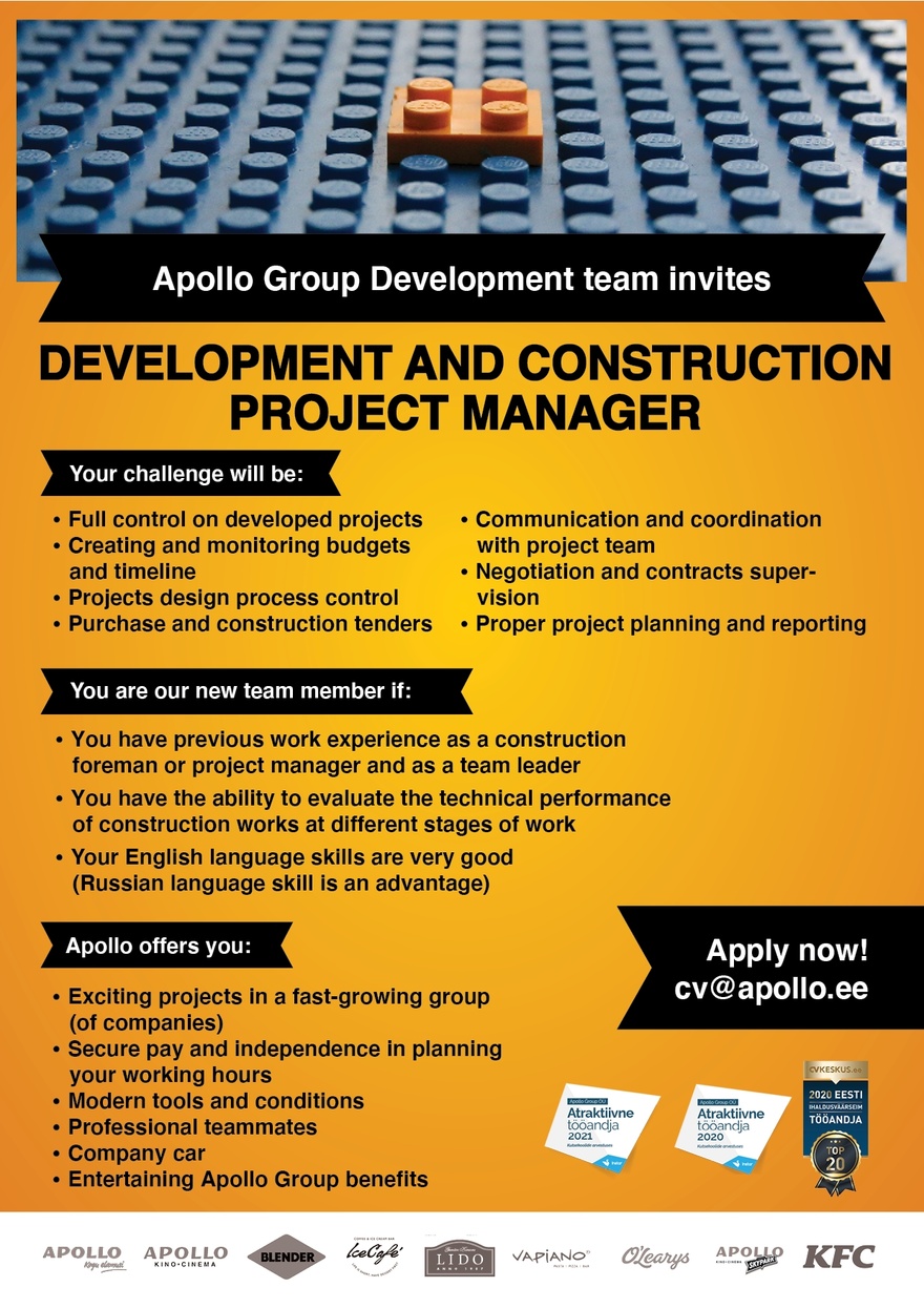 Apollo Group Development and Construction Project Manager APOLLO Group is looking for You!