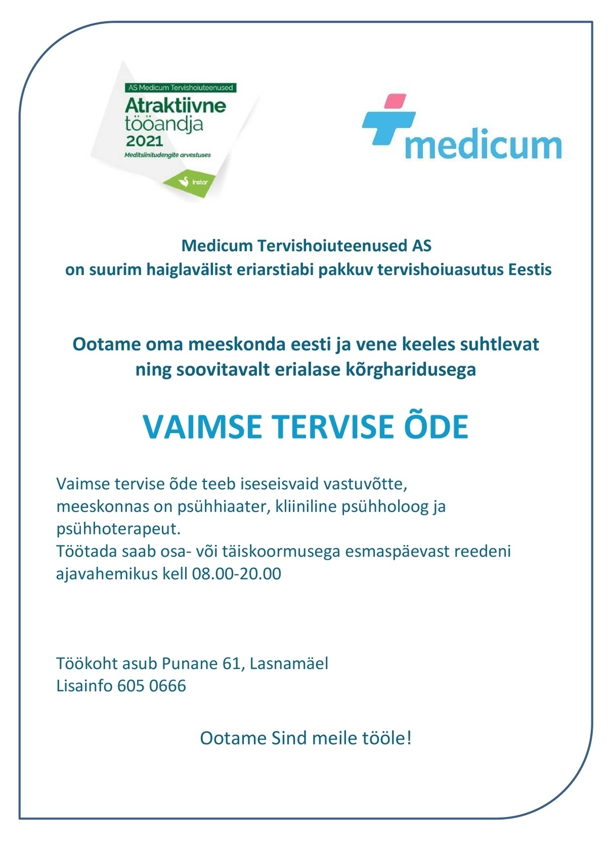 MEDICUM TERVISHOIUTEENUSED AS VAIMSE TERVISE ÕDE