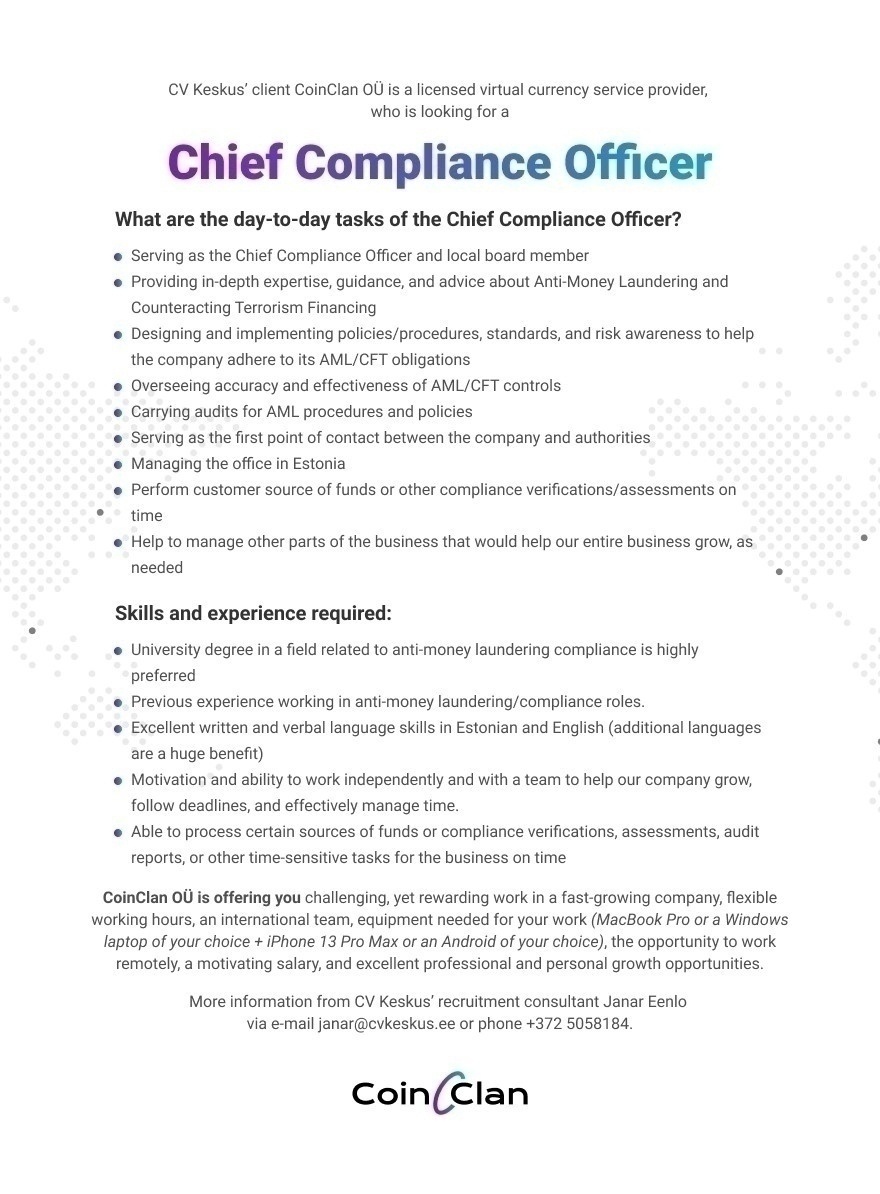 cv-keskus-t-pakkumine-chief-compliance-officer-part-time-job-2022-04-22