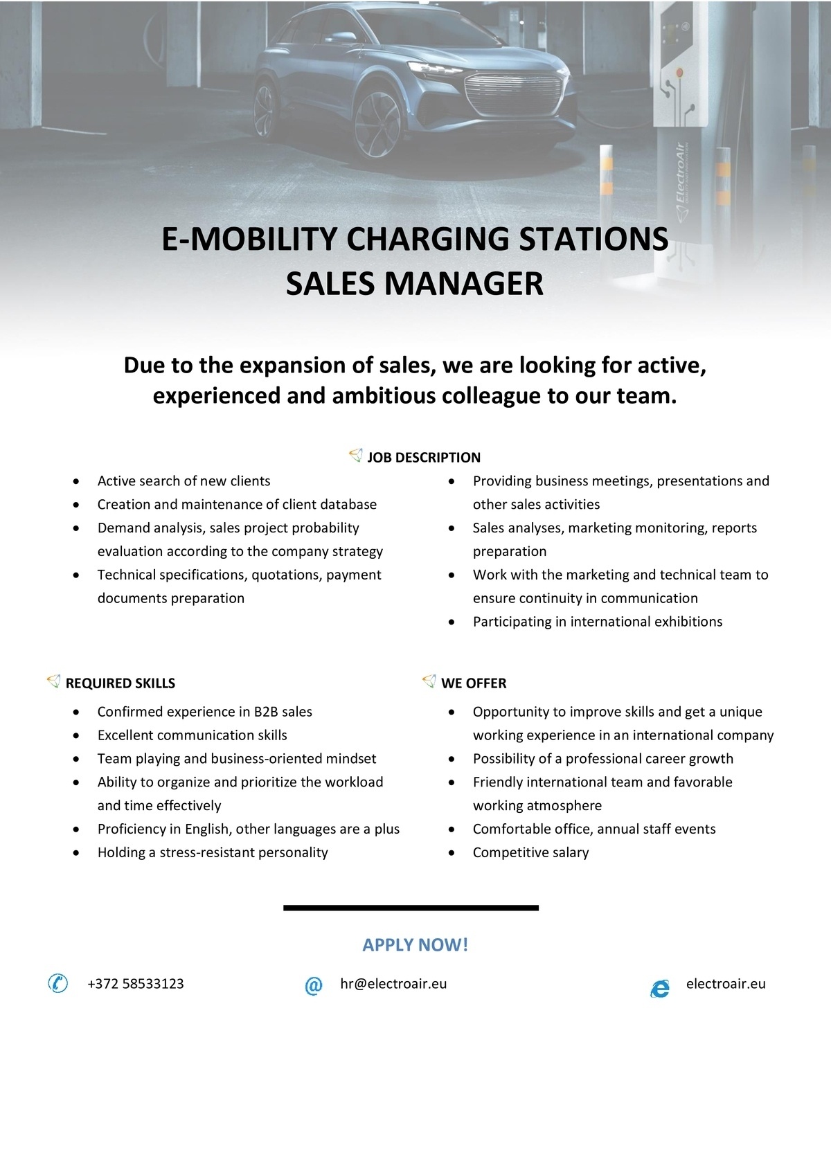 ELECTROAIR OÜ E-MOBILITY CHARGING STATIONS SALES MANAGER