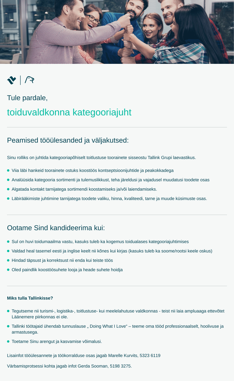 Tallink Grupp AS Toiduvaldkonna kategooriajuht