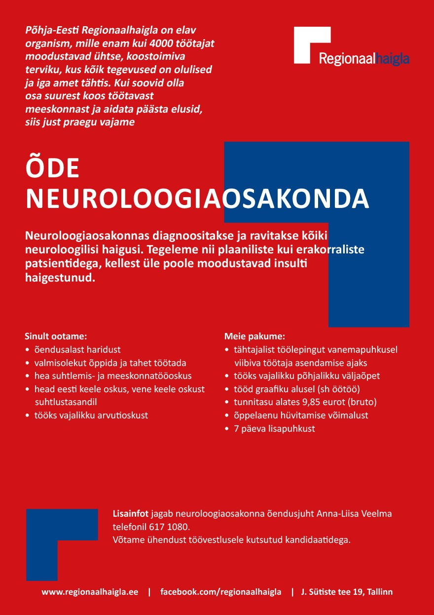 Põhja-Eesti Regionaalhaigla Õde neuroloogiaosakonda