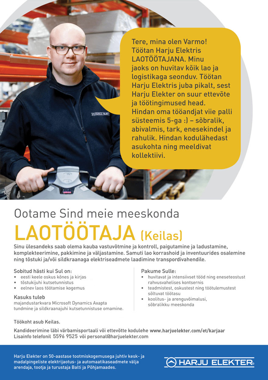 AS Harju Elekter Elektrotehnika Laotöötaja
