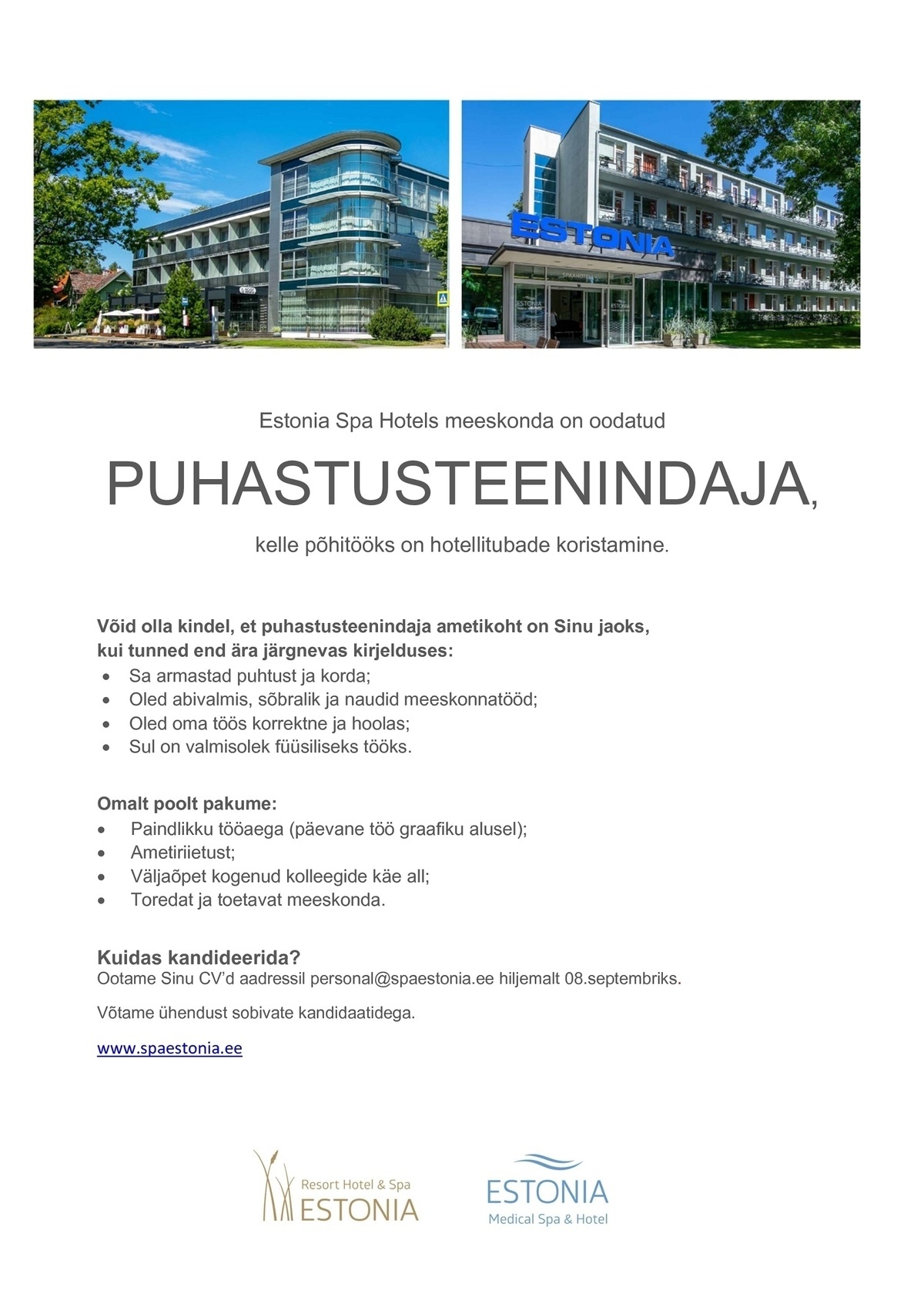 Estonia Spa Hotels AS Puhastusteenindaja Estonia Spa Hotels´is