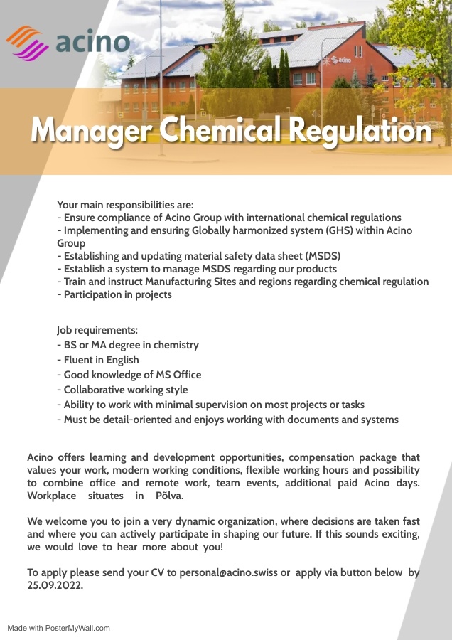 Manager Chemical Regulation job offer