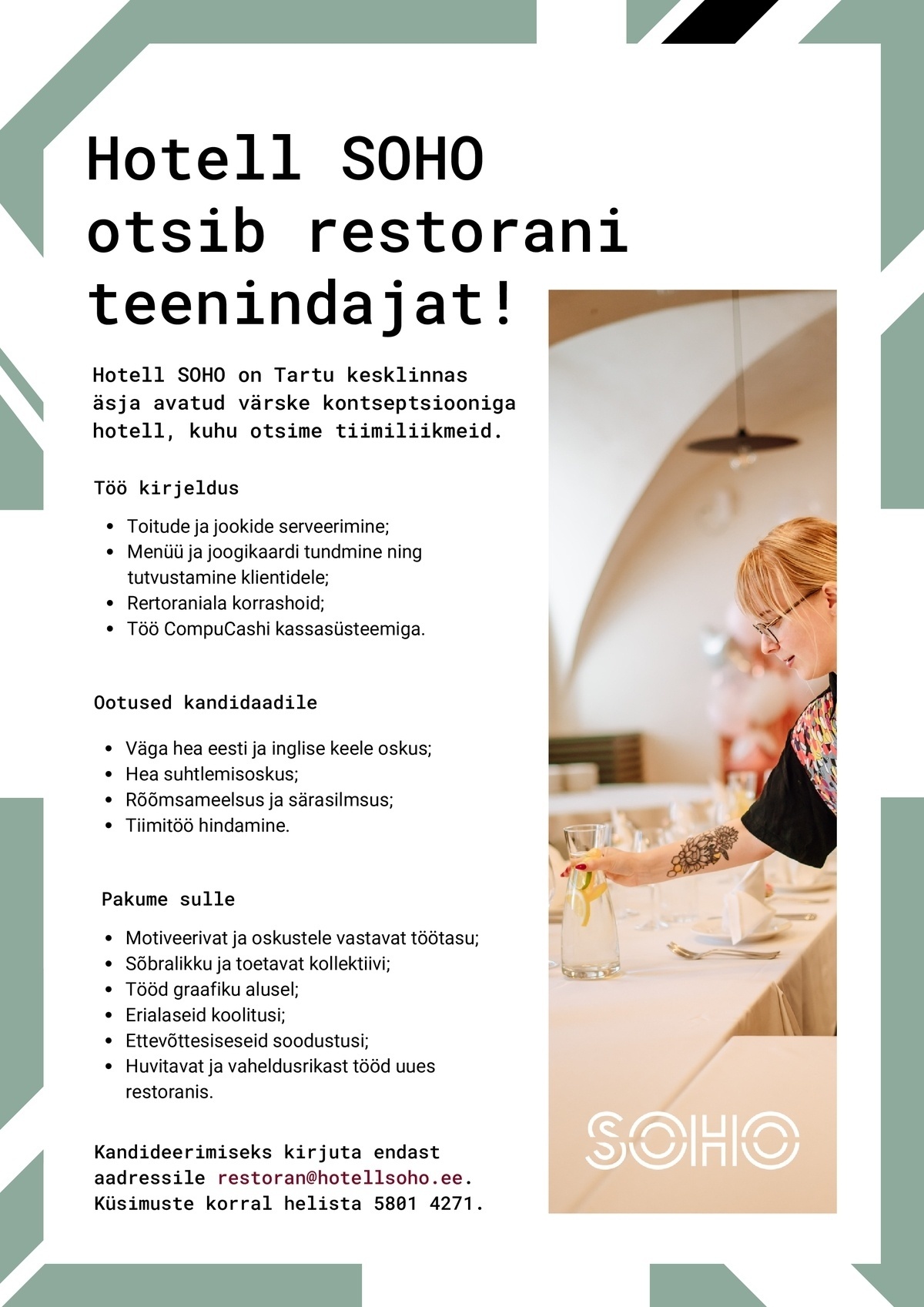 RÜÜTLI-KÜÜTRI OÜ Restorani teenindaja