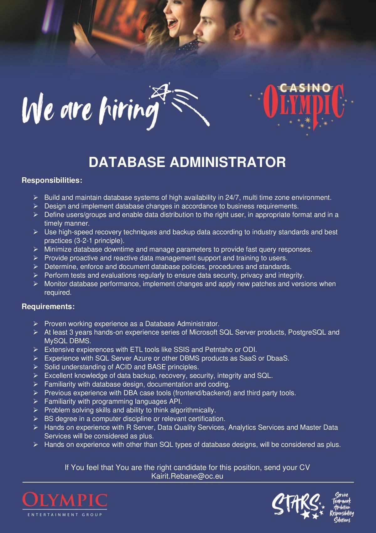 Olympic Entertainment Group AS Database administrator