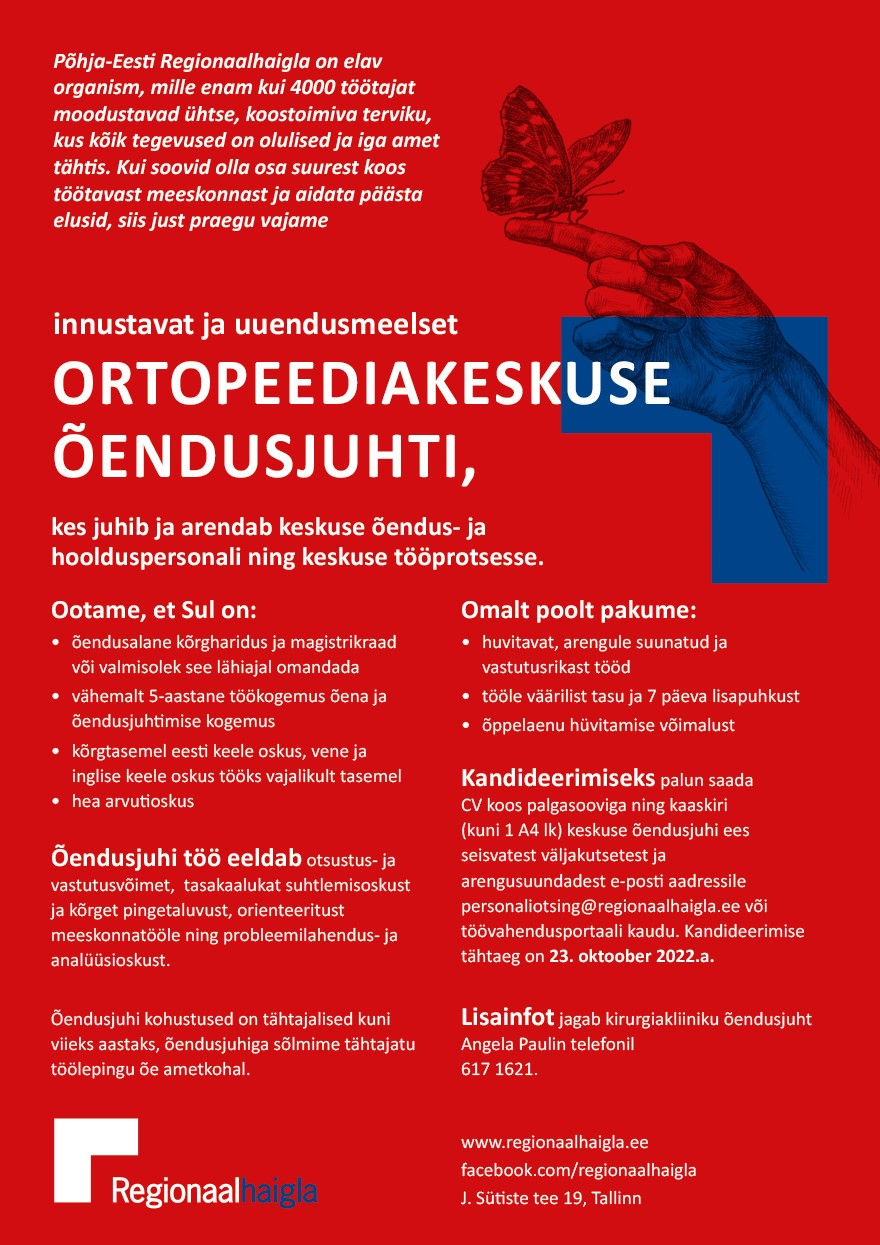 Põhja-Eesti Regionaalhaigla Ortopeediakeskuse õendusjuht