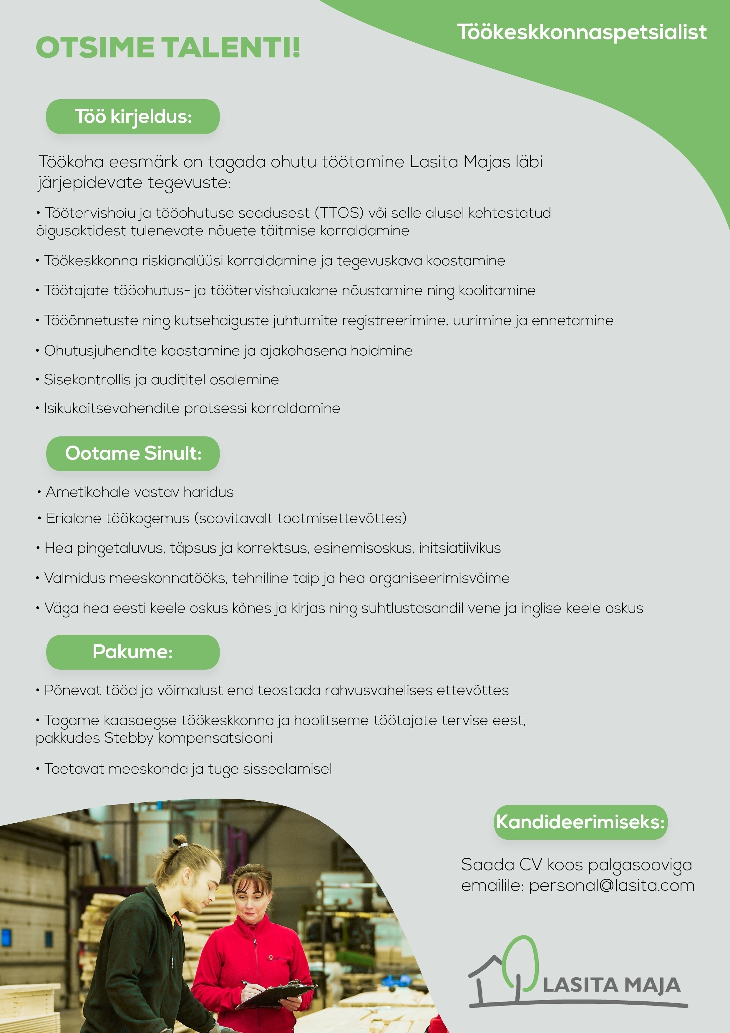 Lasita Maja OÜ Töökeskkonnaspetsialist