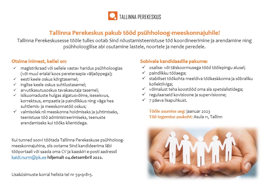 Tallinna Perekeskus Psühholoog-meeskonnajuht