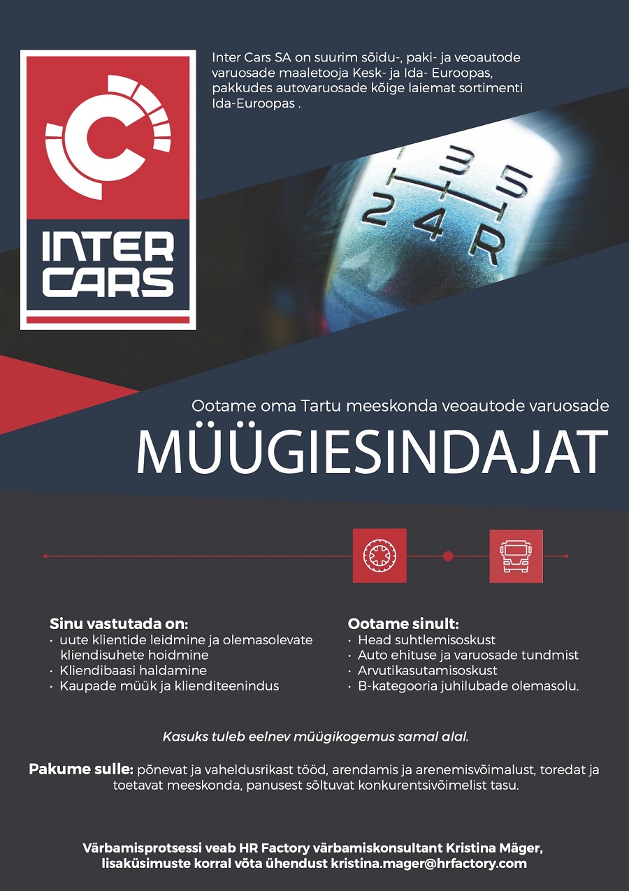 Inter Cars Müügiesindaja Tartu