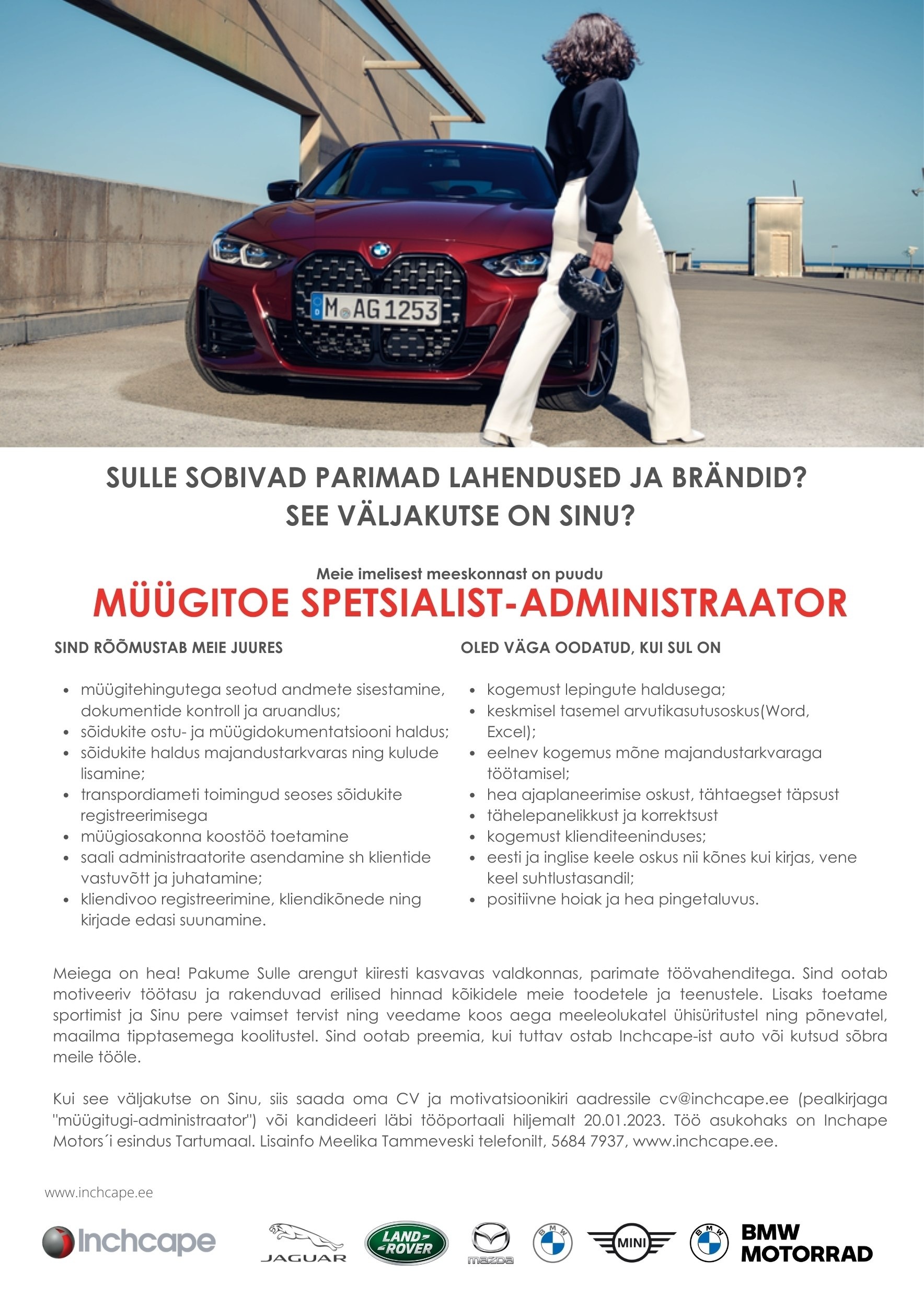 Inchcape Motors Estonia OÜ Müügitoe spetsialist-administraator
