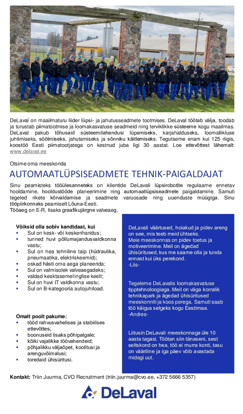 Recruitment Estonia OÜ Automaatlüpsiseadmete tehnik-paigaldaja