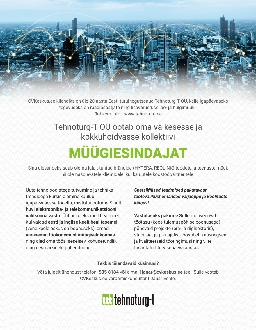 Tehnoturg-T OÜ MÜÜGIESINDAJA (elektroonika valdkond)