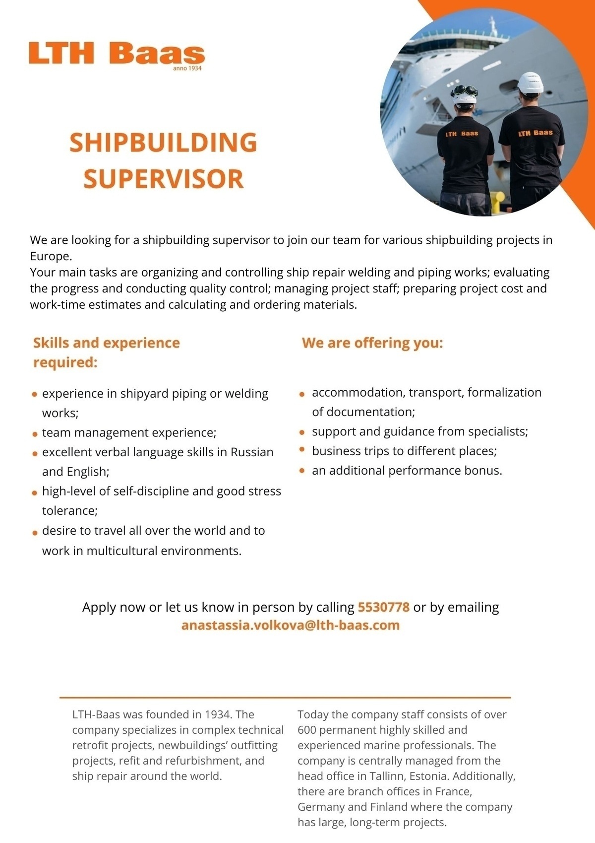 LTH-Baas AS SHIPBUILDING SUPERVISOR (PIPING, WELDING, STEEL WORKS)