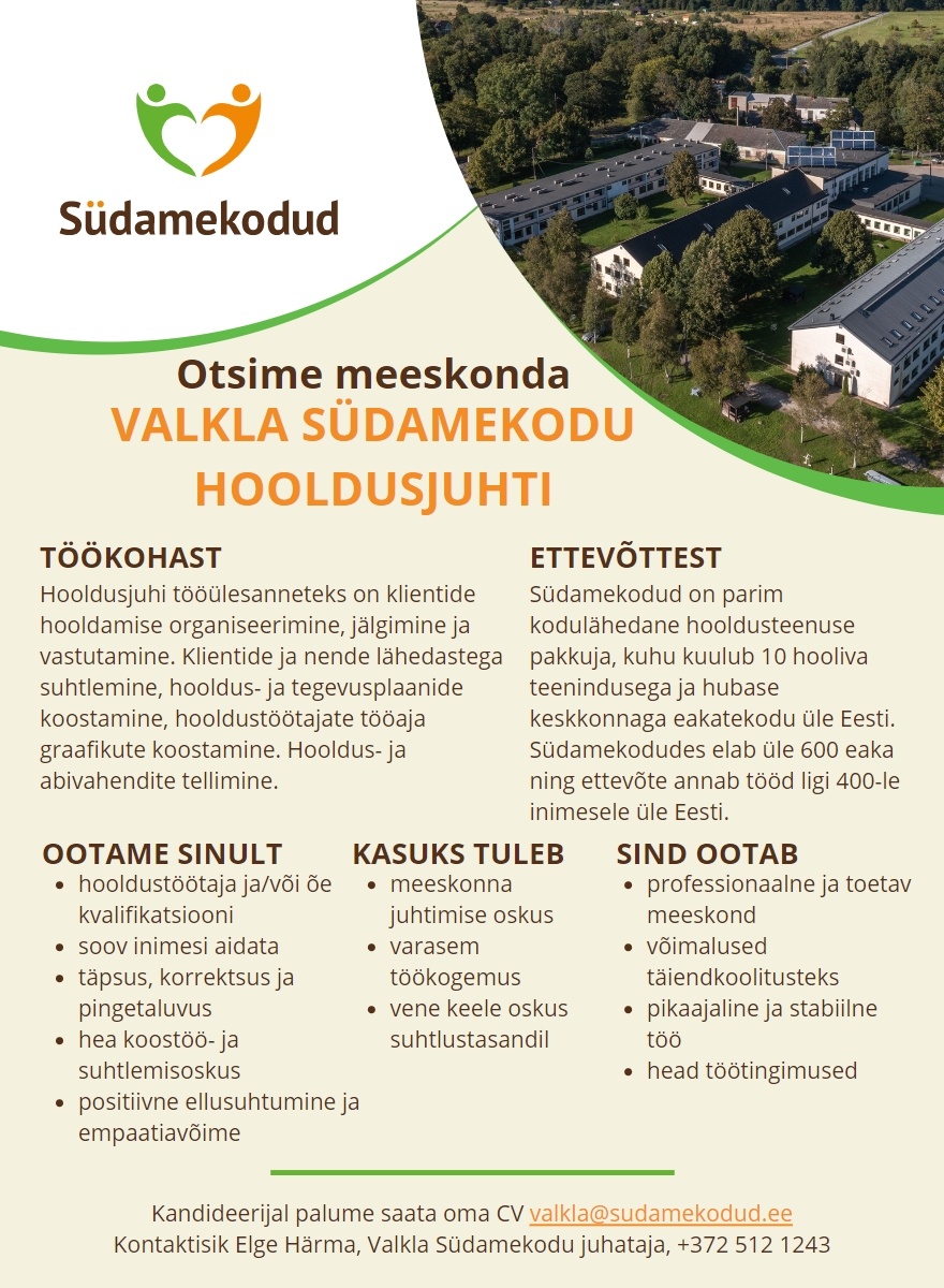 Südamekodud AS Hooldusjuht Valkla Südamekodusse