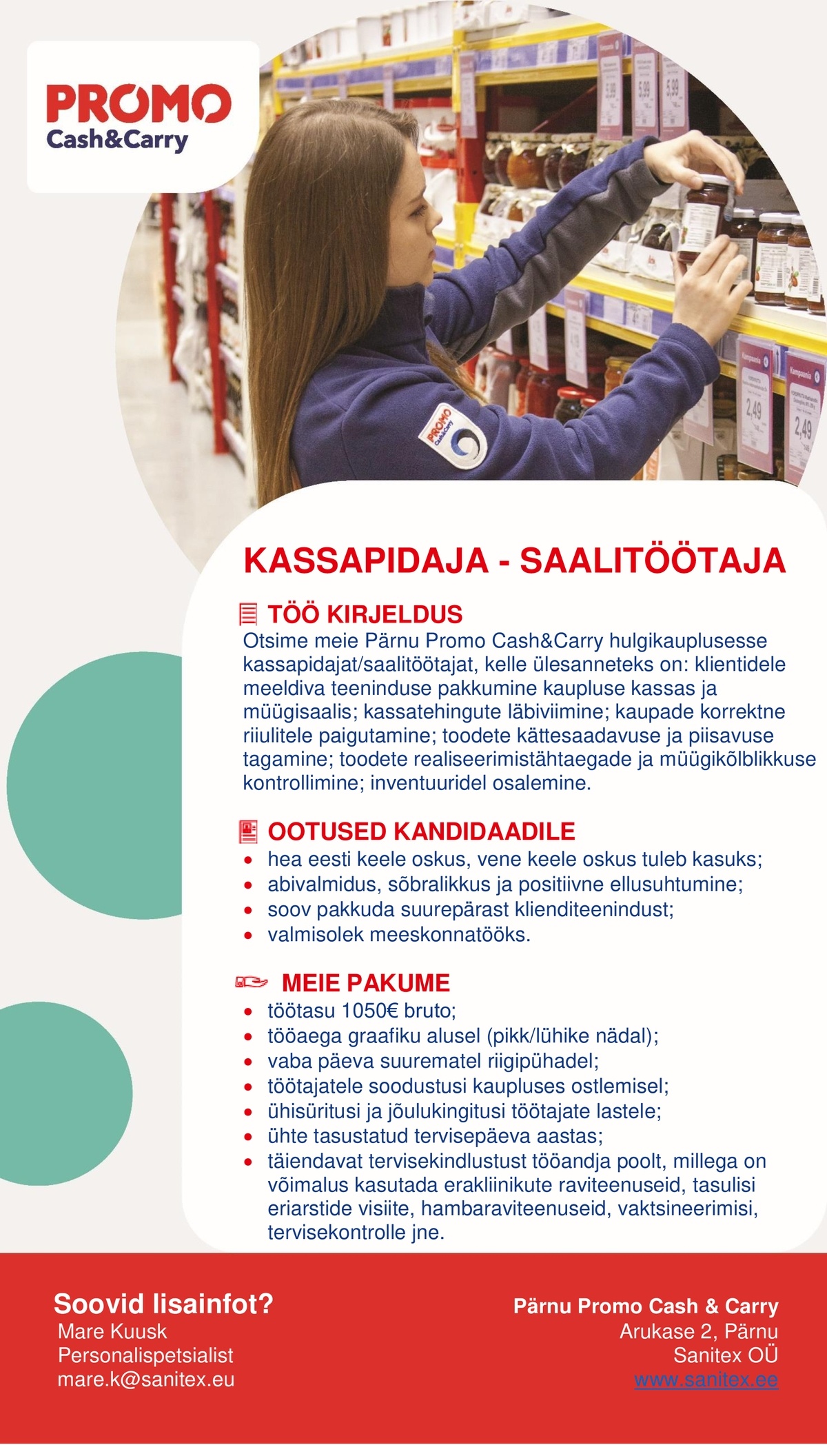 Sanitex OÜ Saalitöötaja-kassapidaja Promo Cash&Carry hulgikaupluses