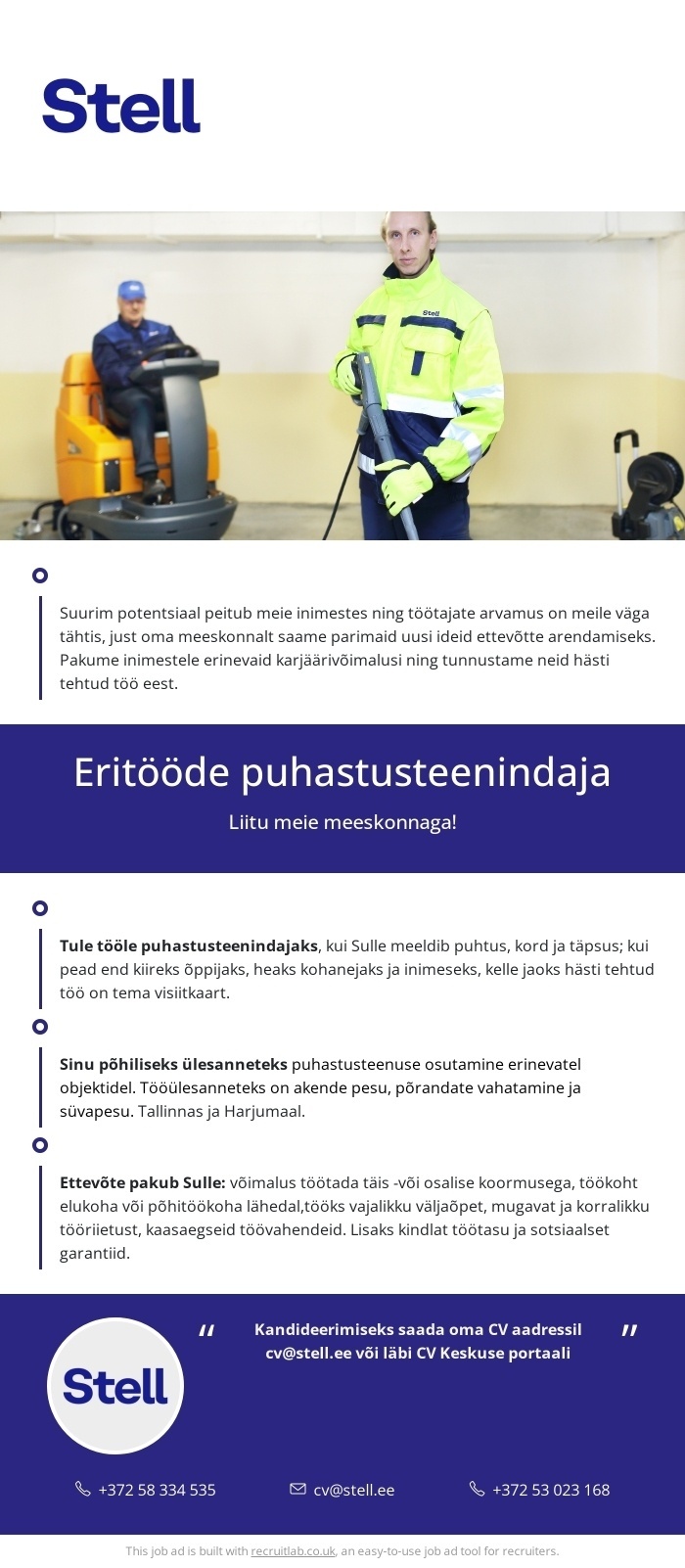 Stell Eesti AS Eritööde puhastusteenindaja